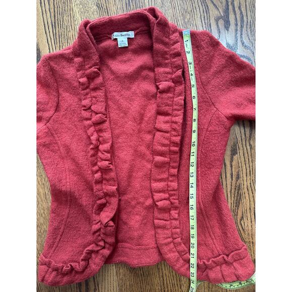 Susan Bristol Women’s 100% Wool Cardigan Red Ruffle Trim Jacket Sweater S - Picture 8 of 8